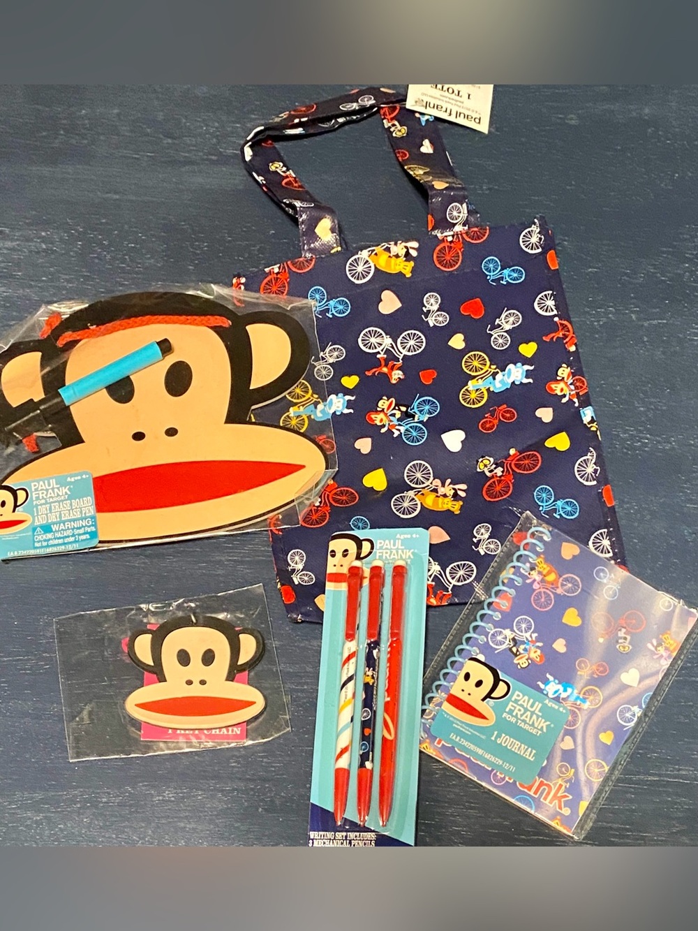 Vintage Paul Frank Kids Navy Bicycle Print Tote Bag with Matching Accessories